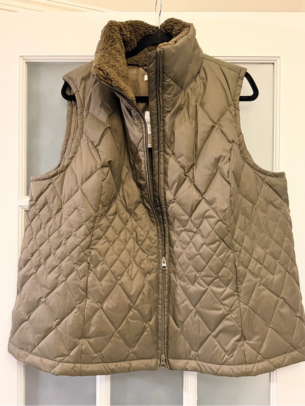 J. Jill Quilted Down Vest with Sherpa Collar in Artichoke color - Picture 2 of 8